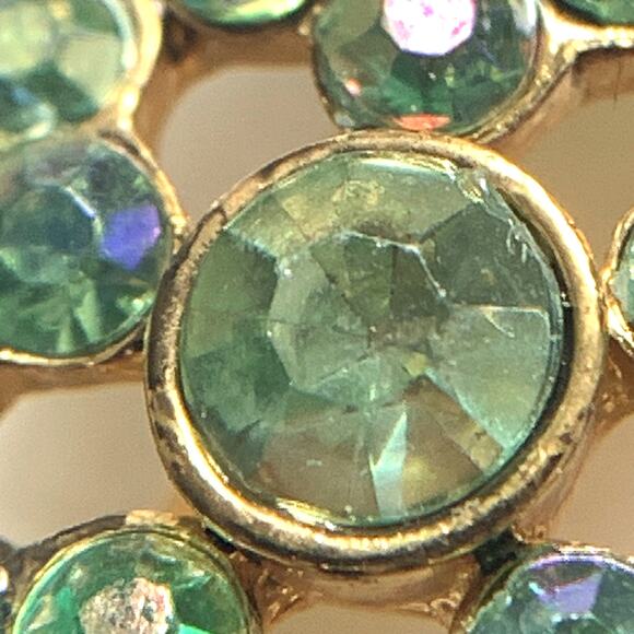 VTG 1960s Brooch Green Cabochons Rhinestones Starburst Sparkling Opal-Look MCM - Picture 12 of 15